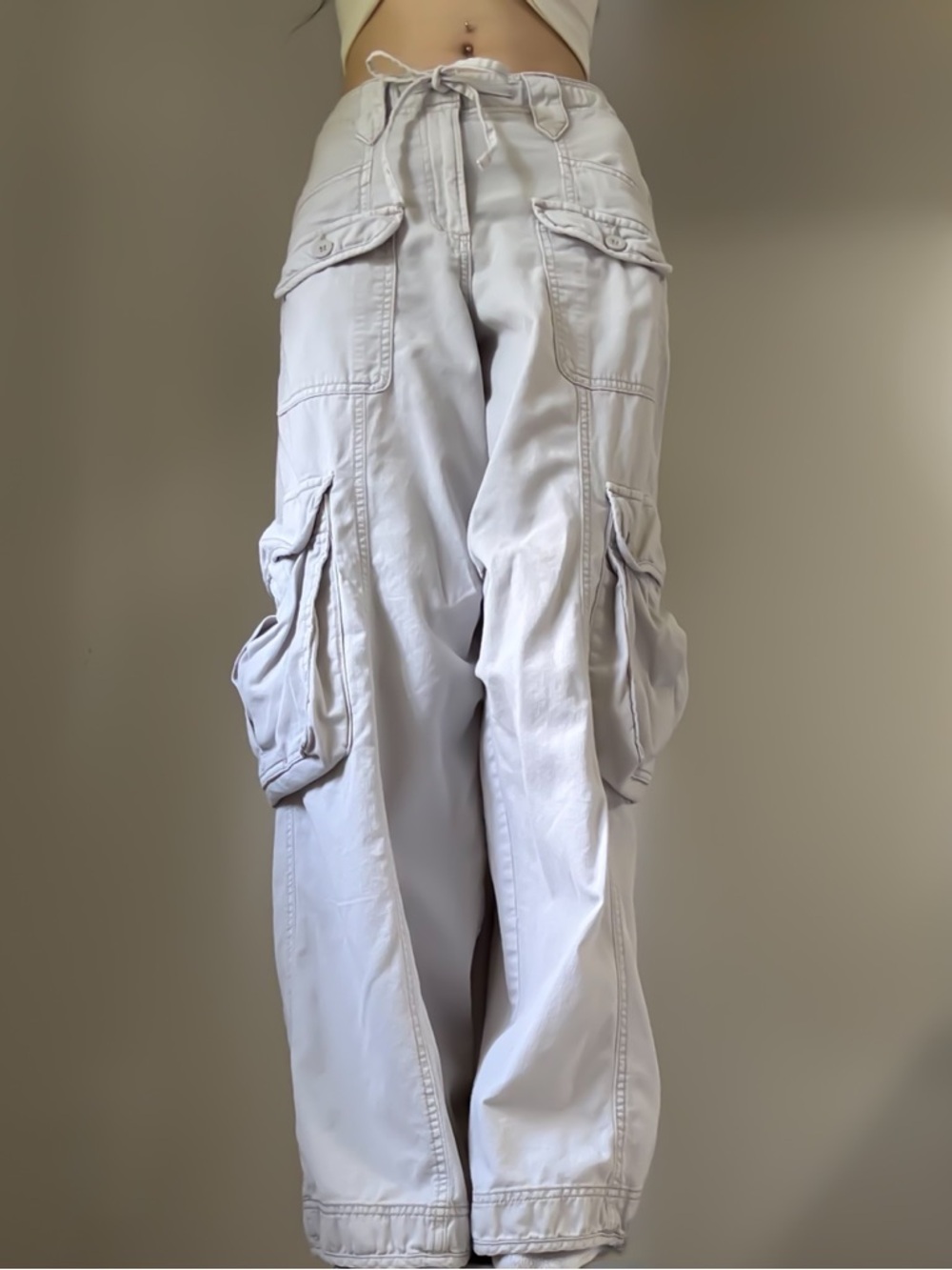 GARAGE Cargo Baggy Wide Leg High Waist Pants Off White Grey Size 00 GUC